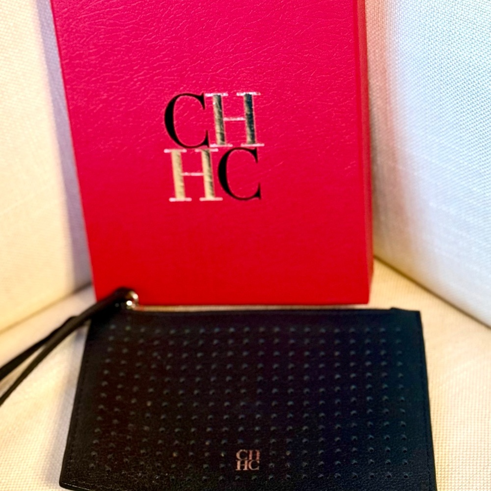 Carolina Herrera Black Perforated Clutch
